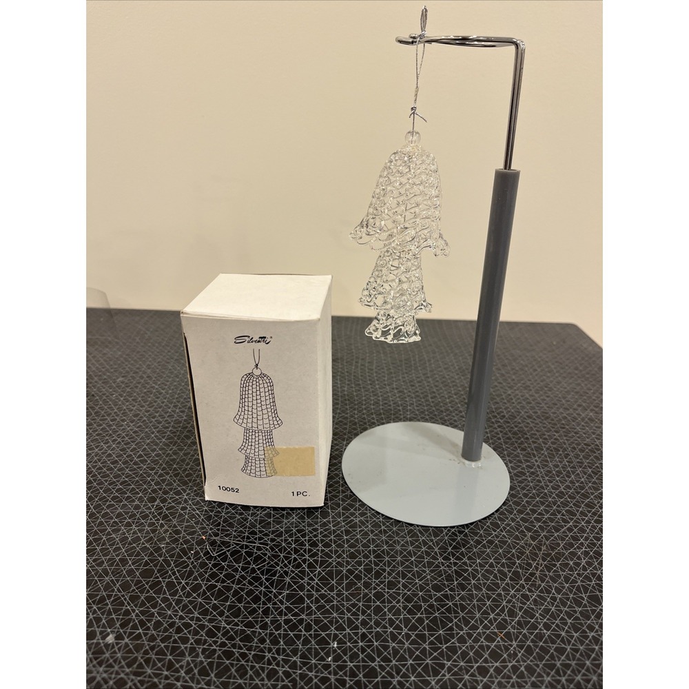 Vintage Spun Glass Ornament Silvestri 3 Tier Bells Basket Weave In Box
